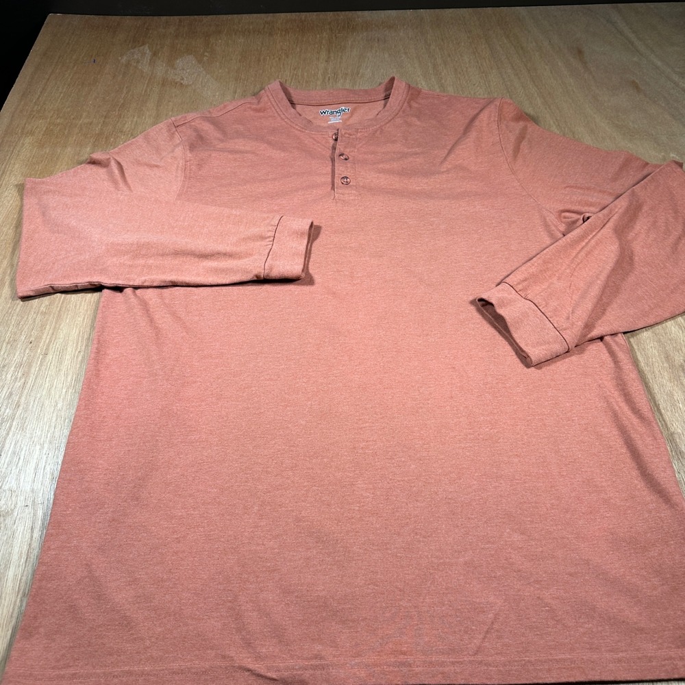 Wrangler Henley Shirt Mens 2XLT Orange Long Sleeve Cotton Blend Casual Tall
